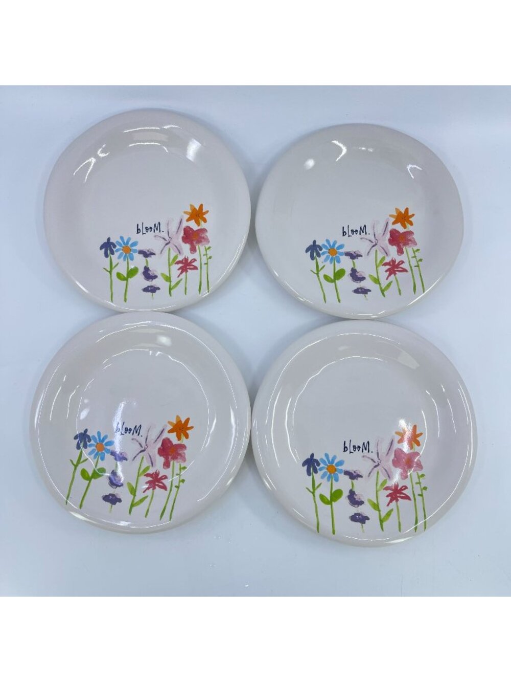 rae dunn artisan collection "bloom" floral snack plates wild flowers set of 4